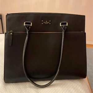 Authentic Kate Spade Black Leather Front Zipper Tote Purse